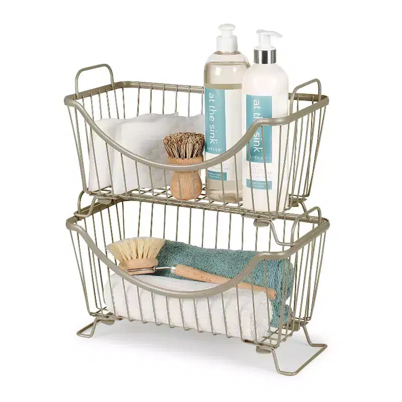 Small Stackable Metal Storage Basket – Ivory