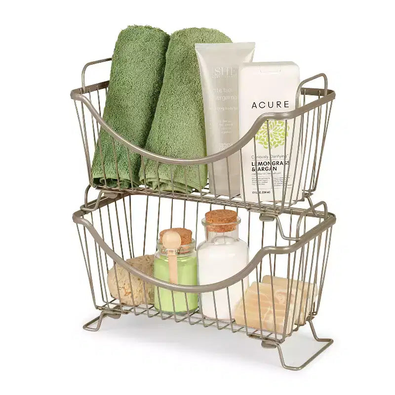 Small Stackable Metal Storage Basket – Ivory