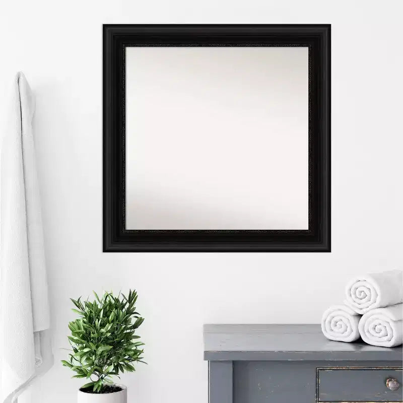 32" x 32" Square Framed Wall Mirror, Black