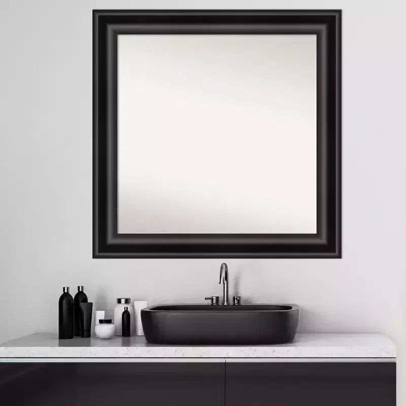 32" x 32" Square Framed Bathroom Wall Mirror - Black