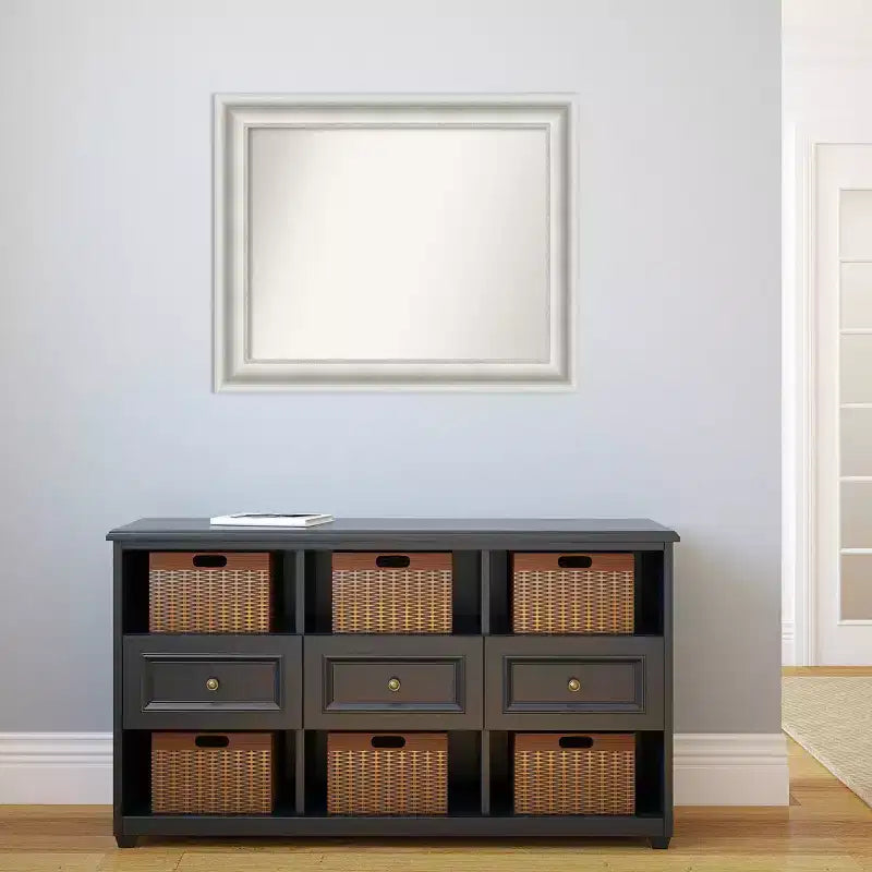 34" x 28" Non-Beveled Parlor White Bathroom Wall Mirror - Amanti Art: Modern Rectangle, Includes Mounting Hardware