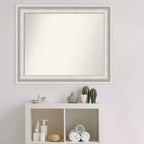 34" x 28" Non-Beveled Parlor White Bathroom Wall Mirror - Amanti Art: Modern Rectangle, Includes Mounting Hardware