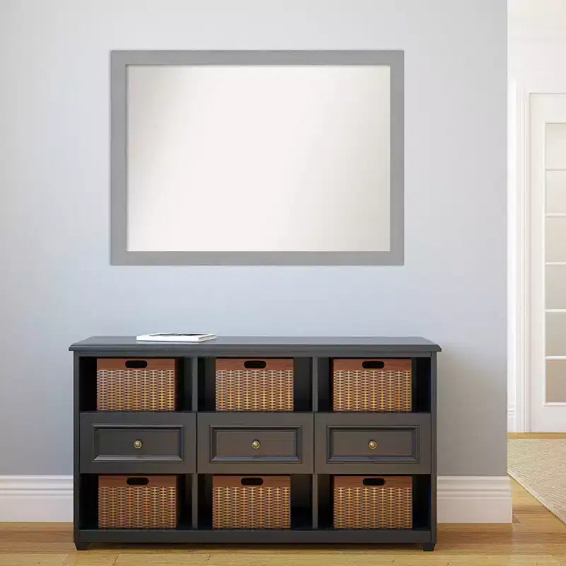 42" x 31" Non-Beveled Brushed Nickel Wall Mirror – Rectangle, Polystyrene Frame, Includes Mounting Hardware