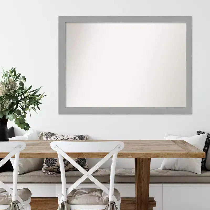42" x 31" Non-Beveled Brushed Nickel Wall Mirror – Rectangle, Polystyrene Frame, Includes Mounting Hardware