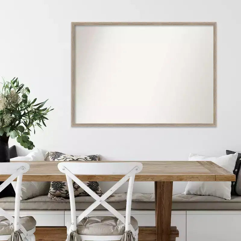 39" x 28" Non-Beveled Whitewash Wood Wall Mirror