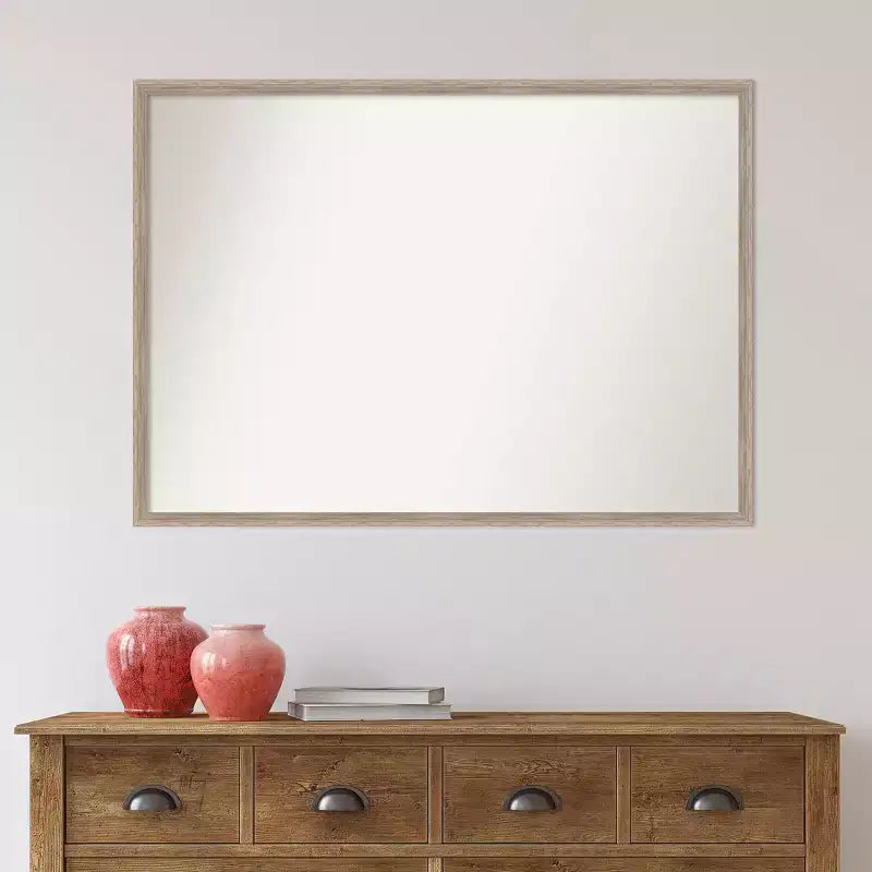 39" x 28" Non-Beveled Whitewash Wood Wall Mirror