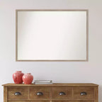 39" x 28" Non-Beveled Whitewash Wood Wall Mirror