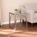Square Glass-Top End Table with Iron Frame
