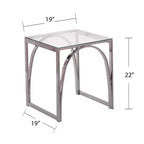 Square Glass-Top End Table with Iron Frame