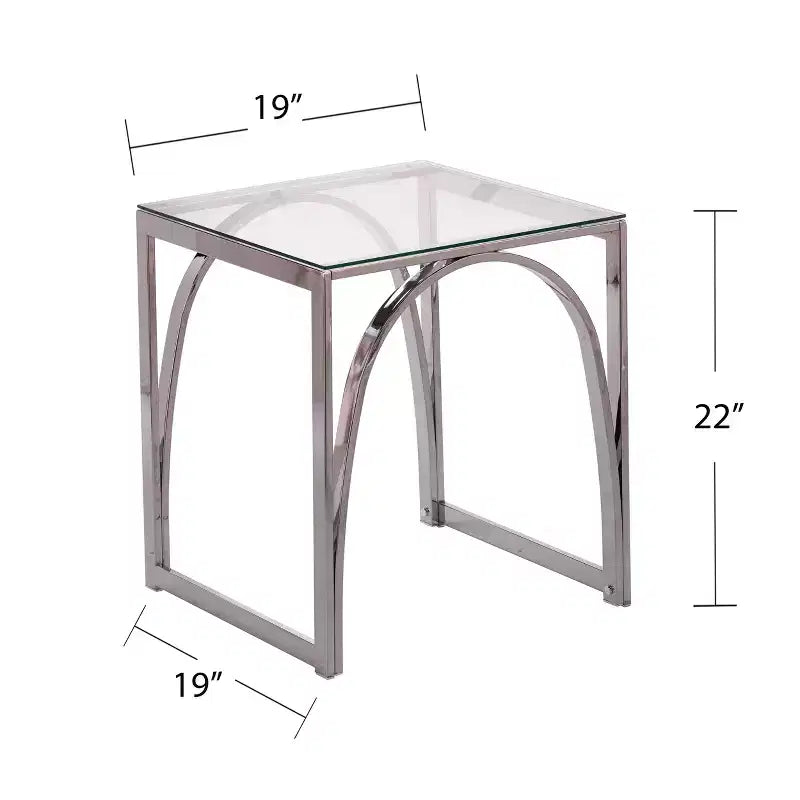 Square Glass-Top End Table with Iron Frame