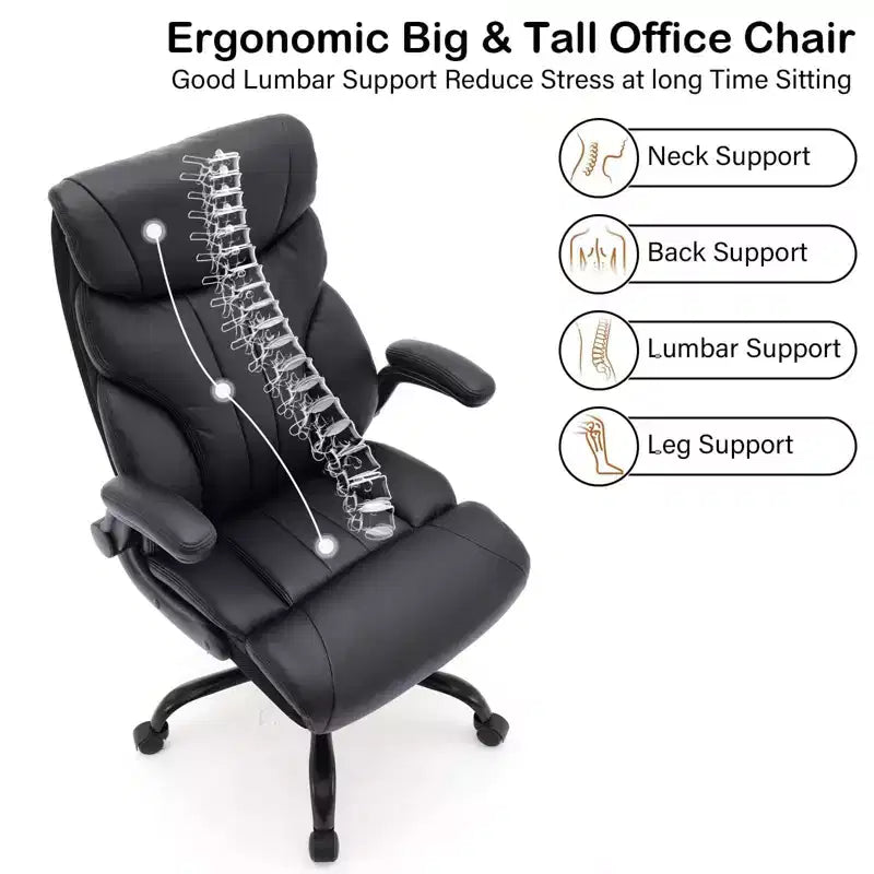 High Back Executive Office Chair with Adjustable Height, Lumbar Support and Flip-Up Arms