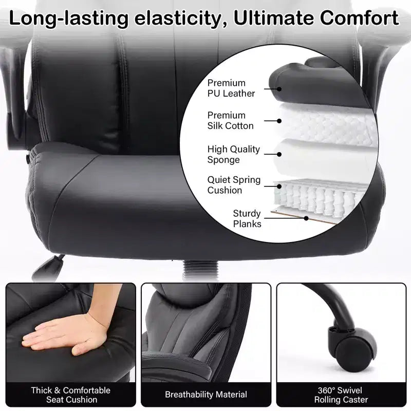 High Back Executive Office Chair with Adjustable Height, Lumbar Support and Flip-Up Arms