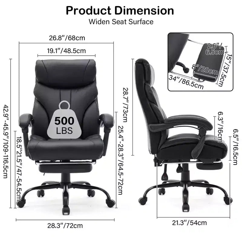 High Back Executive Office Chair with Adjustable Height, Lumbar Support and Flip-Up Arms