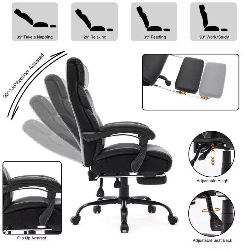 High Back Executive Office Chair with Adjustable Height, Lumbar Support and Flip-Up Arms