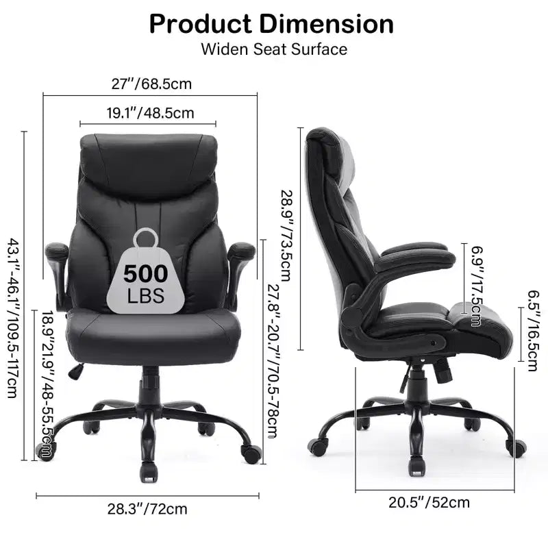 High Back Executive Office Chair with Adjustable Height, Lumbar Support and Flip-Up Arms