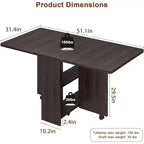 Foldable Drop Leaf Dining Table with Storage Shelves and Wheels