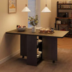 Foldable Drop Leaf Dining Table with Storage Shelves and Wheels
