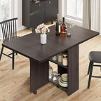 Foldable Drop Leaf Dining Table with Storage Shelves and Wheels