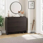 Foldable Drop Leaf Dining Table with Storage Shelves and Wheels