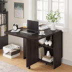 Foldable Drop Leaf Dining Table with Storage Shelves and Wheels