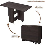 Foldable Drop Leaf Dining Table with Storage Shelves and Wheels