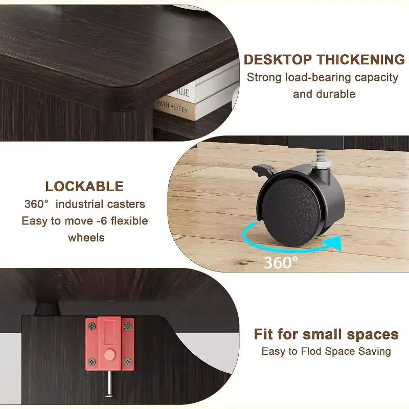 Foldable Drop Leaf Dining Table with Storage Shelves and Wheels