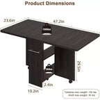 Foldable Drop Leaf Dining Table with Storage Shelves and Wheels