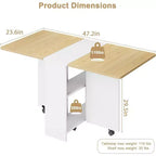 Foldable Drop Leaf Dining Table with Storage Shelves and Wheels