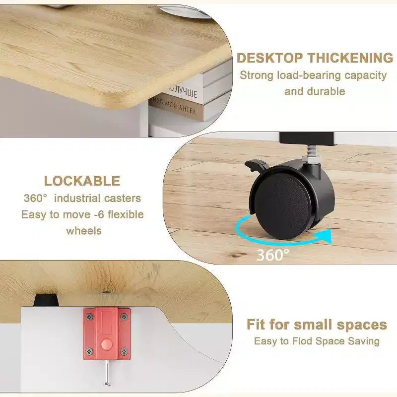 Foldable Drop Leaf Dining Table with Storage Shelves and Wheels