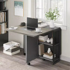 Foldable Drop Leaf Dining Table with Storage Shelves and Wheels