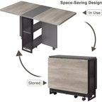 Foldable Drop Leaf Dining Table with Storage Shelves and Wheels