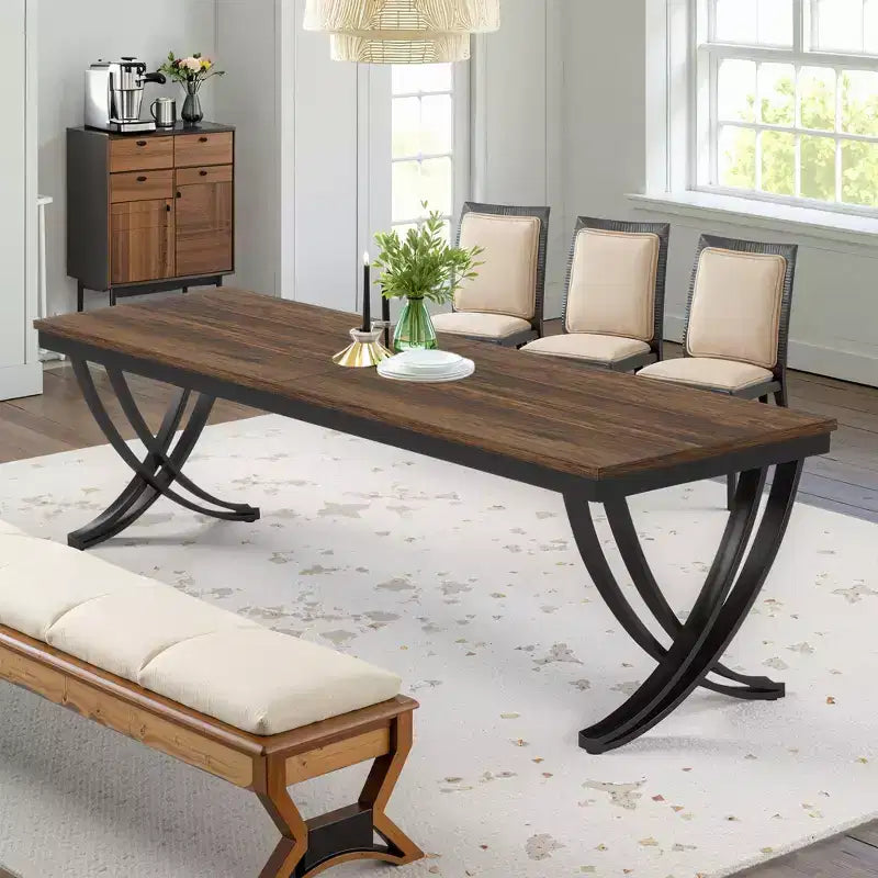 78" Rectangular Industrial Dining Table, Seats 6-8, Heavy-Duty Metal Legs
