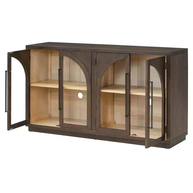 4-Door Retro Style Arched Glass Storage Buffet Cabinet with Adjustable Shelves