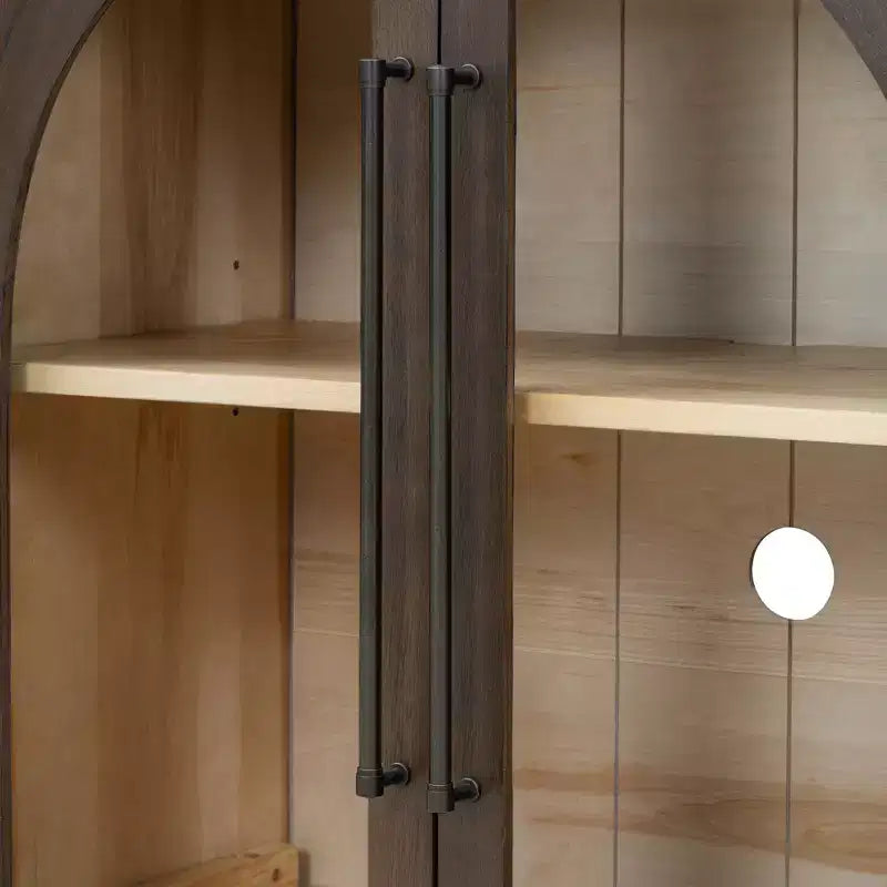 4-Door Retro Style Arched Glass Storage Buffet Cabinet with Adjustable Shelves