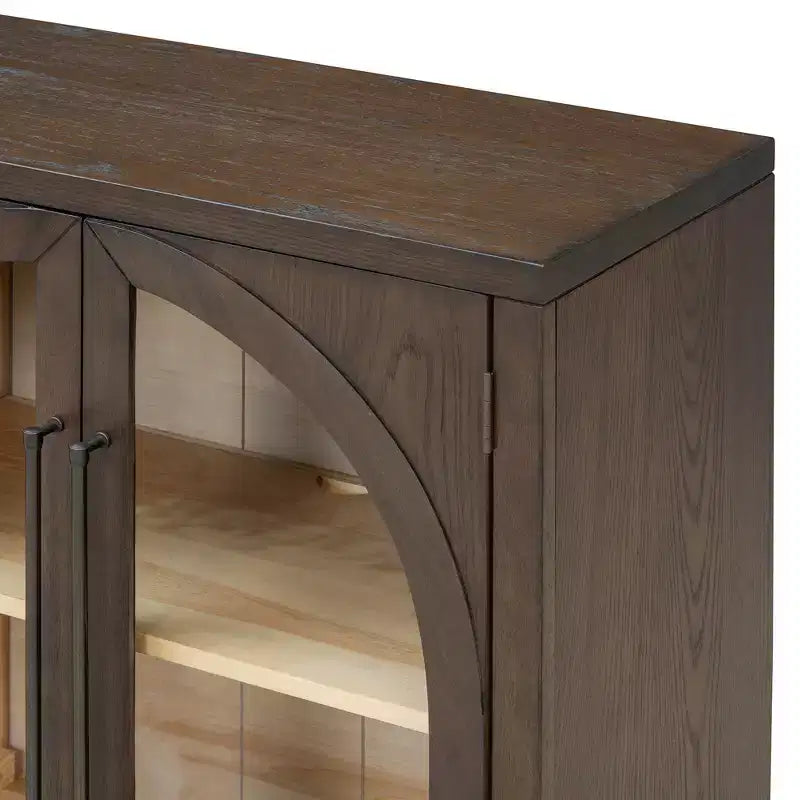 4-Door Retro Style Arched Glass Storage Buffet Cabinet with Adjustable Shelves