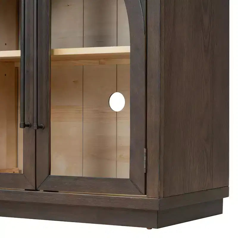 4-Door Retro Style Arched Glass Storage Buffet Cabinet with Adjustable Shelves