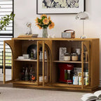 4-Door Retro Style Arched Glass Storage Buffet Cabinet with Adjustable Shelves