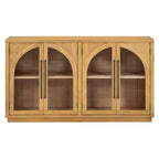 4-Door Retro Style Arched Glass Storage Buffet Cabinet with Adjustable Shelves