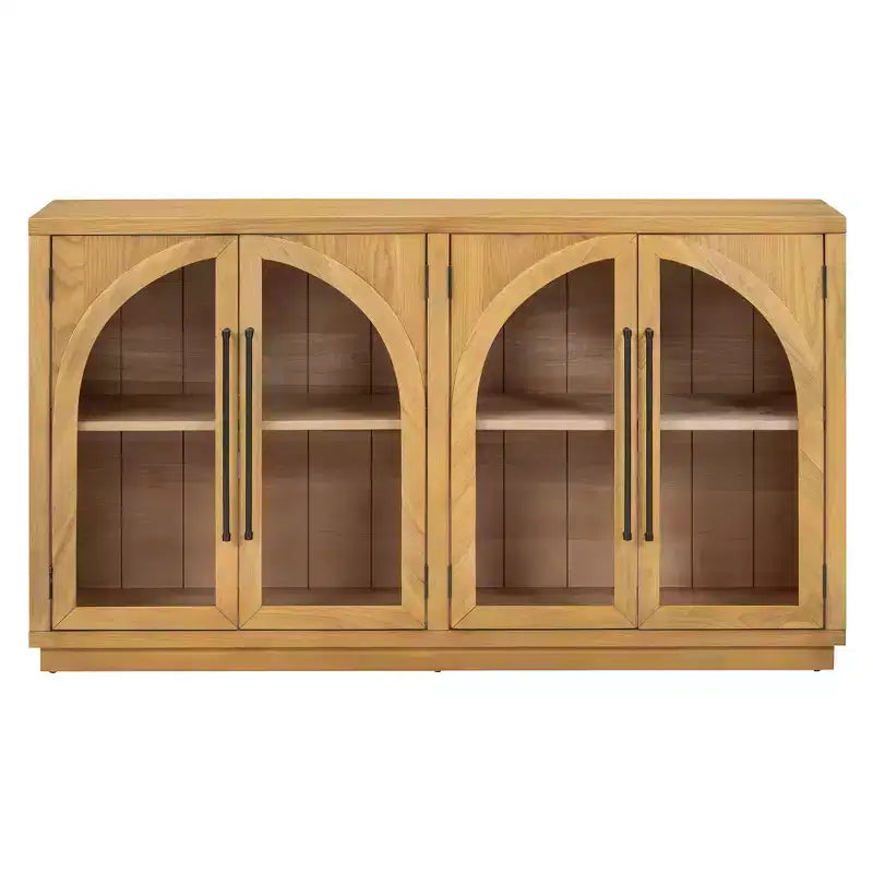 4-Door Retro Style Arched Glass Storage Buffet Cabinet with Adjustable Shelves