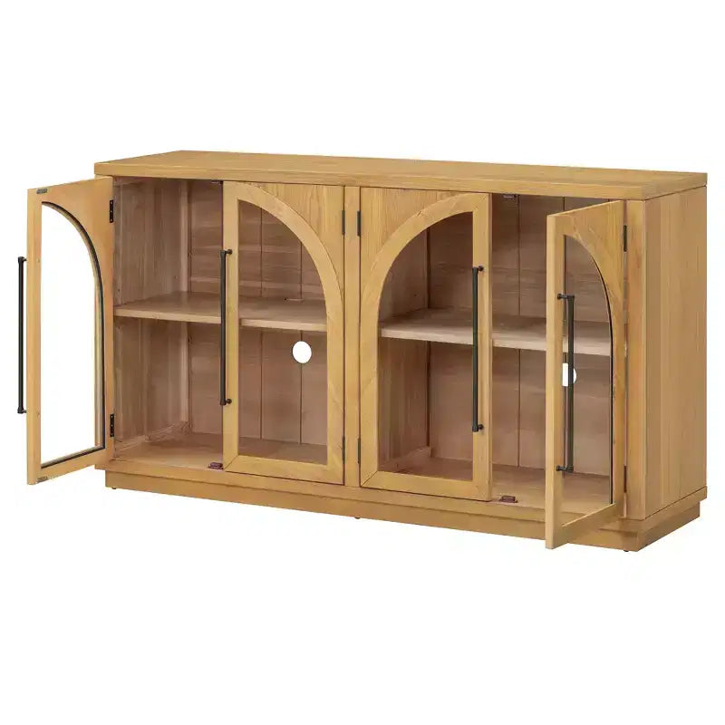 4-Door Retro Style Arched Glass Storage Buffet Cabinet with Adjustable Shelves