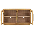 4-Door Retro Style Arched Glass Storage Buffet Cabinet with Adjustable Shelves