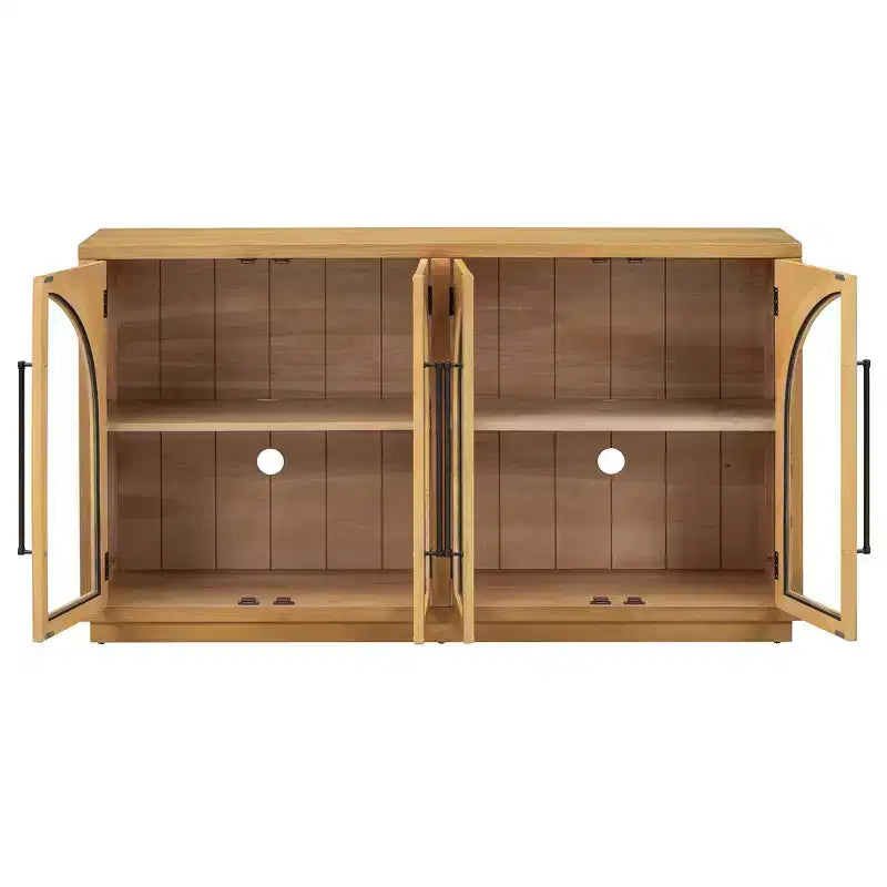 4-Door Retro Style Arched Glass Storage Buffet Cabinet with Adjustable Shelves