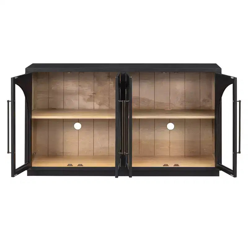 4-Door Retro Style Arched Glass Storage Buffet Cabinet with Adjustable Shelves