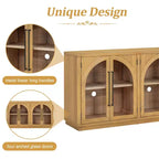 4-Door Retro Style Arched Glass Storage Buffet Cabinet with Adjustable Shelves