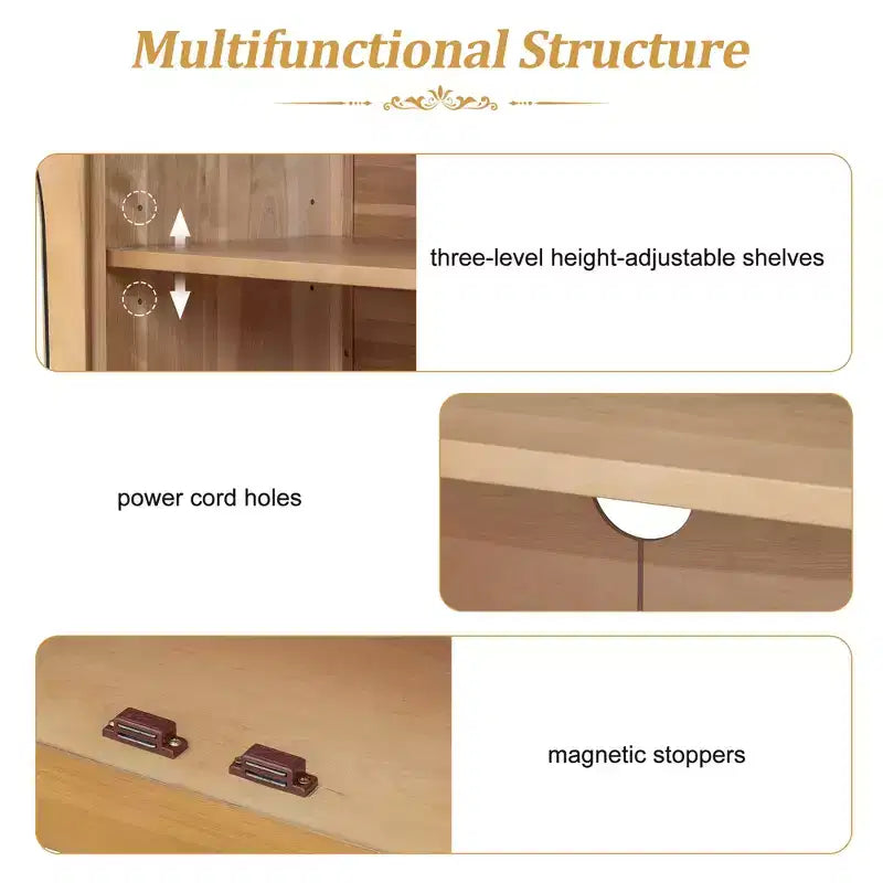 4-Door Retro Style Arched Glass Storage Buffet Cabinet with Adjustable Shelves