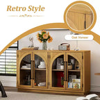 4-Door Retro Style Arched Glass Storage Buffet Cabinet with Adjustable Shelves
