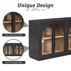 4-Door Retro Style Arched Glass Storage Buffet Cabinet with Adjustable Shelves