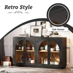 4-Door Retro Style Arched Glass Storage Buffet Cabinet with Adjustable Shelves