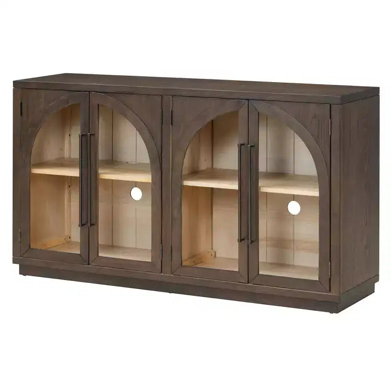 4-Door Retro Style Arched Glass Storage Buffet Cabinet with Adjustable Shelves