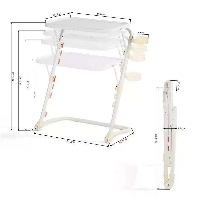 Adjustable Folding TV Tray with 4 Height & 3 Tilt Angle, Foldable Dinner Trays Laptop Snack Table with Cup Holder, Set of 3, White